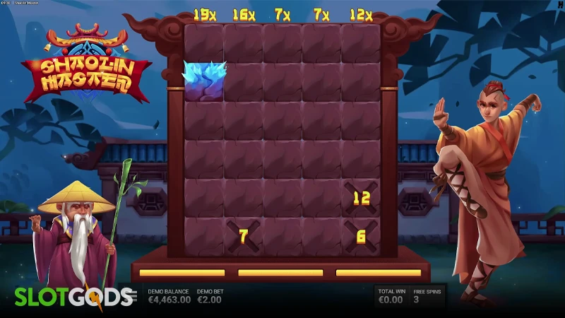 A screenshot of Shaolin Master slot free spins gameplay