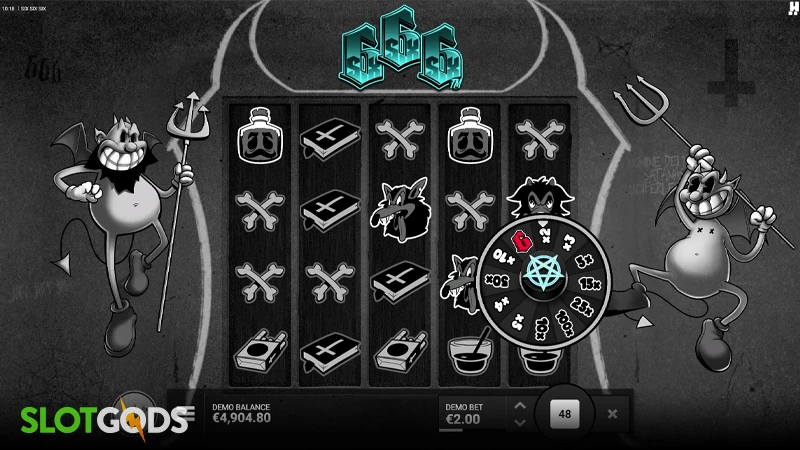 A screenshot of SixSixSix slot gameplay