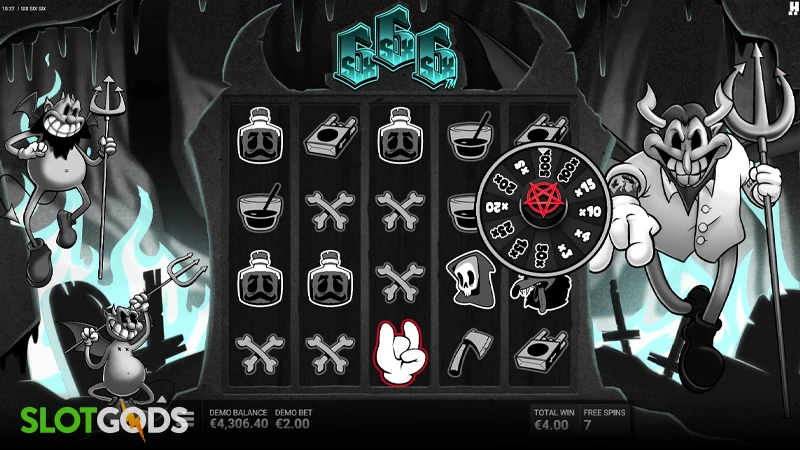 A screenshot of SixSixSix slot bonus round gameplay