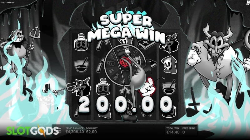 A screenshot of a big win on SixSixSix slot