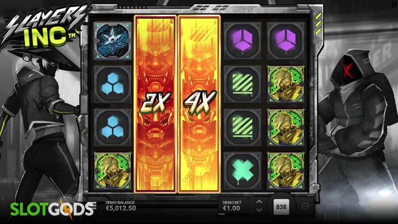 A screenshot of Slayers Inc slot gameplay