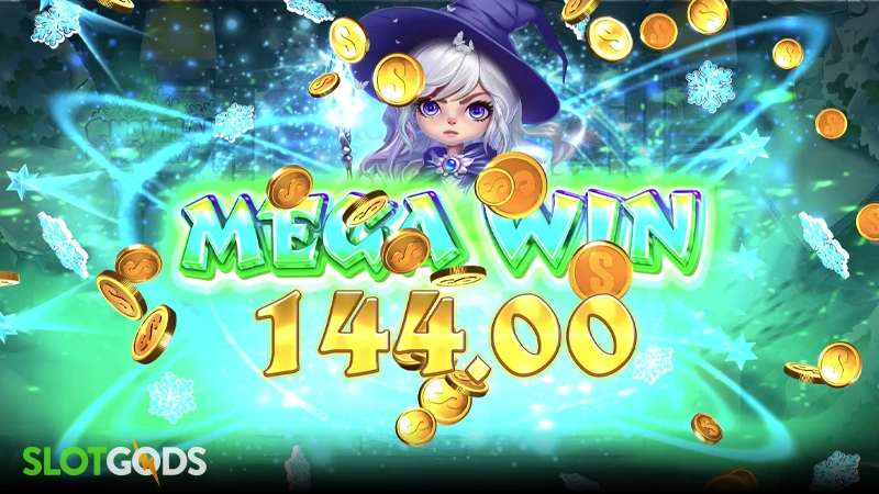 A screenshot of a big win in Snowflake Sorcery slot