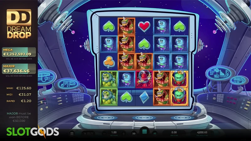 A screenshot of Space Attacks Dream Drop slot gameplay