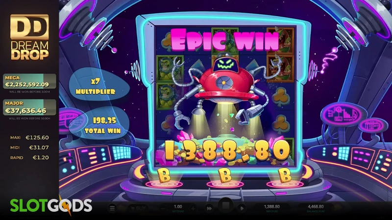 A screenshot of a big win in Space Attacks Dream Drop slot