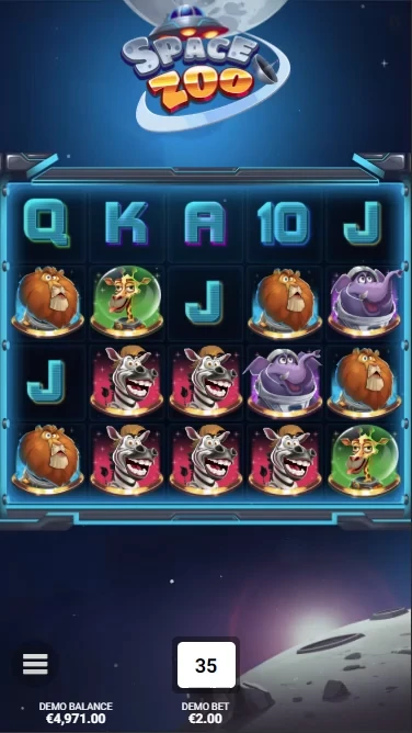 A screenshot of Space Zoo slot gameplay