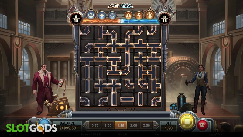 A screenshot of Spark of Genius slot gameplay
