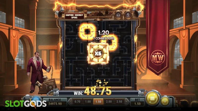 A screenshot of Spark of Genius slot feature orange