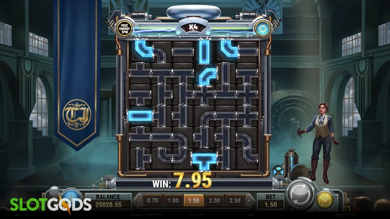 A screenshot of Spark of Genius slot feature blue