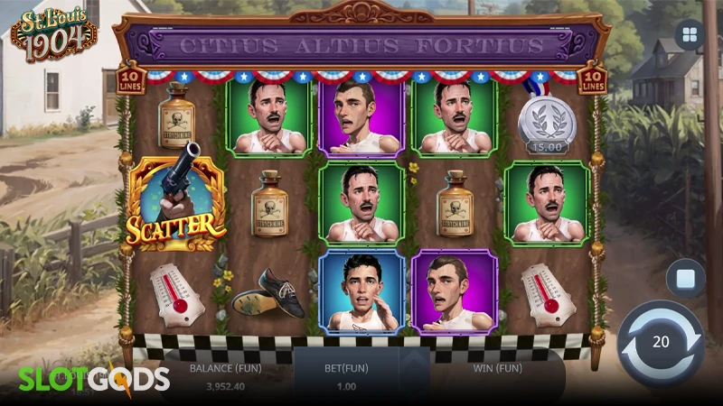 A screenshot of St Louis 1904 slot gameplay