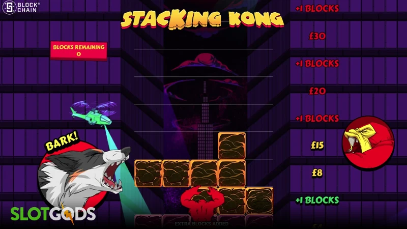 A screenshot of StackKING KONG slot gameplay