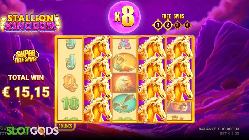 A screenshot of Stallion Kingdom slot bonus gameplay