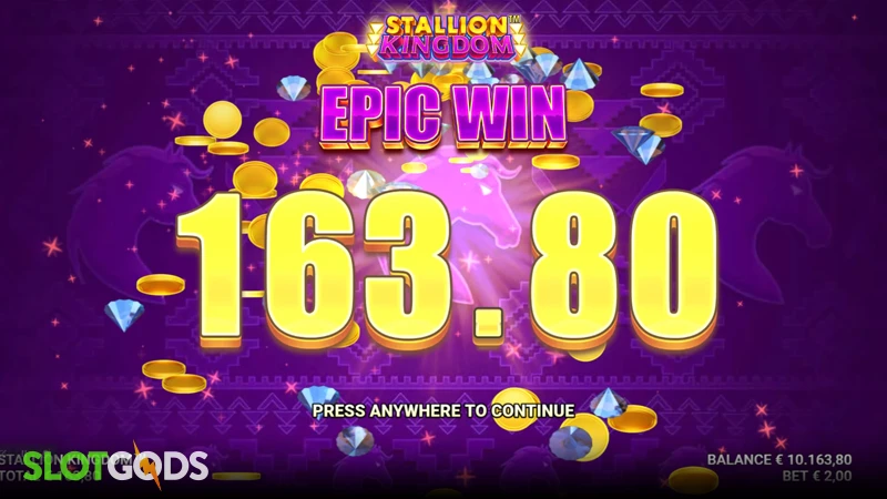 A screenshot of a big win in Stallion Kingdom slot