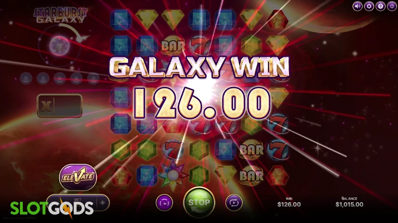 A screenshot of a Galaxy Win in Starburst Galaxy slot