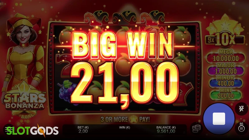 A screenshot of a big win in Star Bonanza slot