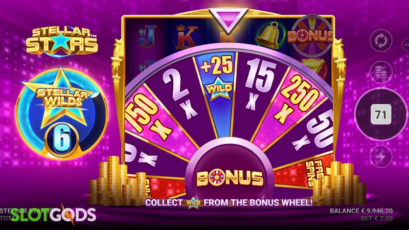 A screenshot of Stellar Stars slot wheel bonus