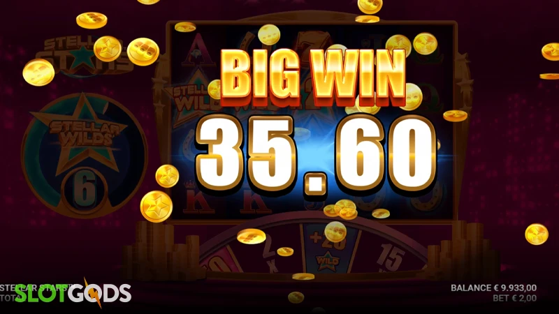 A screenshot of a big win in Stellar Stars slot