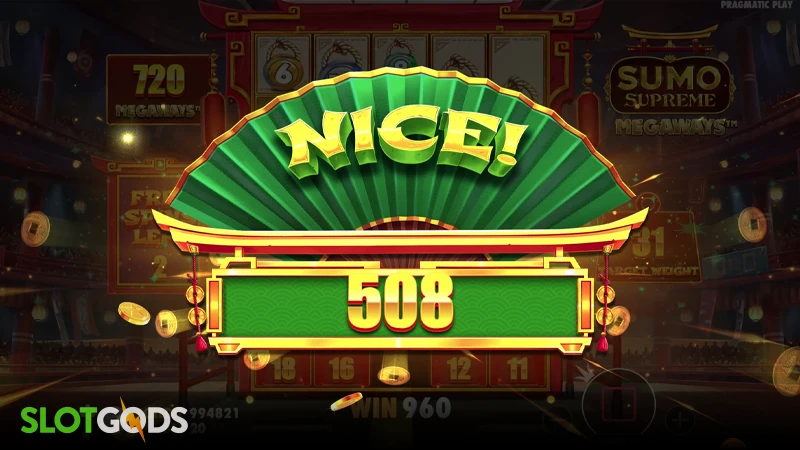 A screenshot of a big win in Sumo Supreme Megaways slot