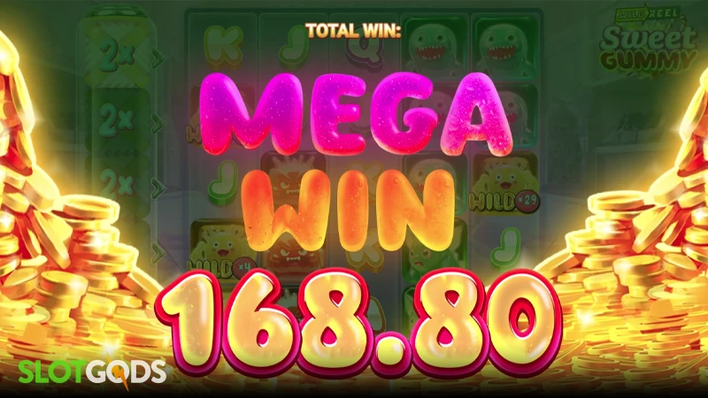 A screenshot of a big win in Sweet Gummy slot