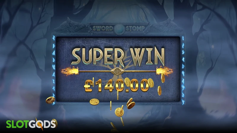 A screenshot of a big win in Sword Stomp slot