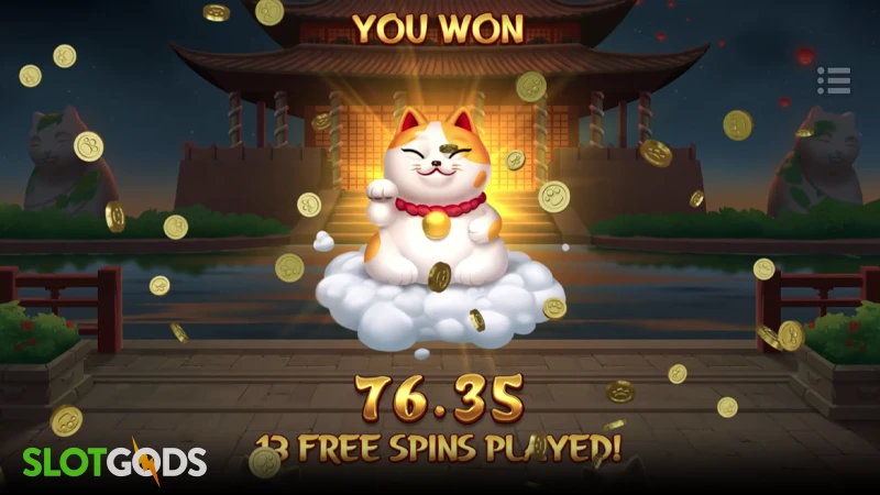 A screenshot of a big win on Temple of Paw slot