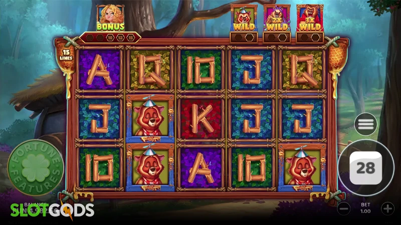 A screenshot of The 3 Bears slot gameplay