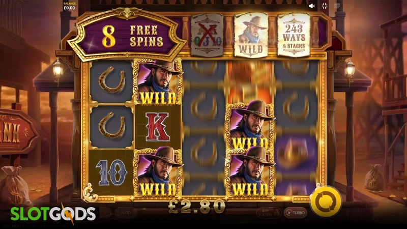 A screenshot of The Good, The Bad and The Rich slot feature gameplay