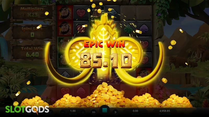 A screenshot of a big win in The Tumbles slot