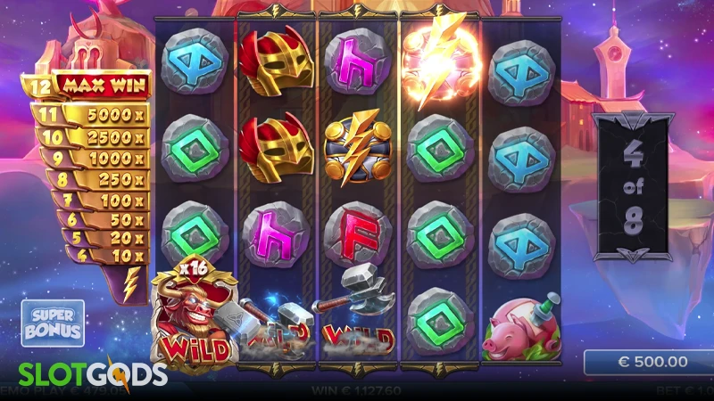 A screenshot of Thoro slot bonus round gameplay