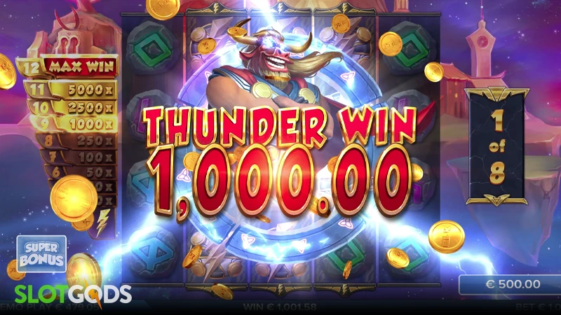 A screenshot of a huge win in the Thoro bonus round