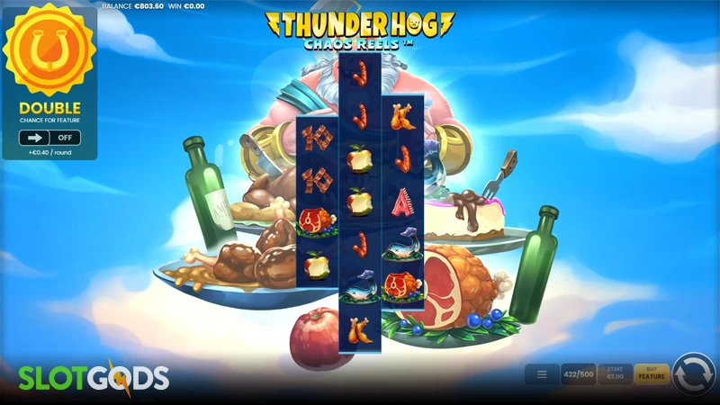 A screenshot of Thunder Hog Chaos Reels slot gameplay