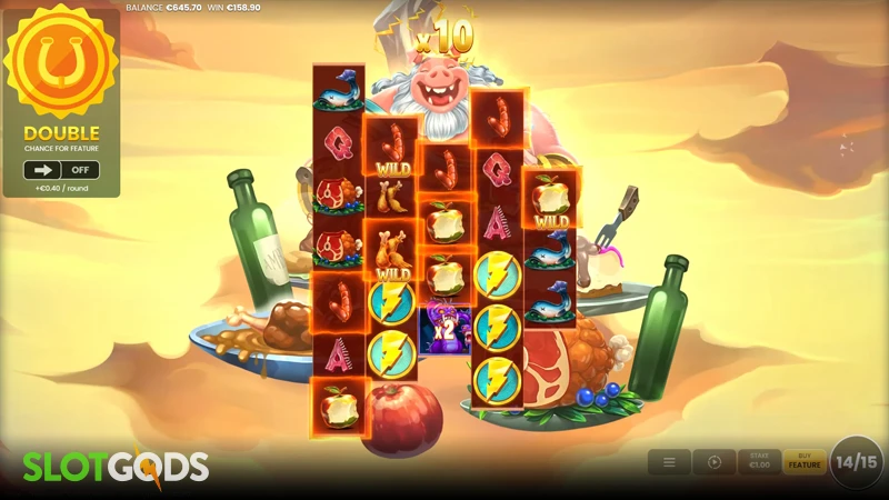 A screenshot of Thunder Hog Chaos Reels slot bonus round gameplay