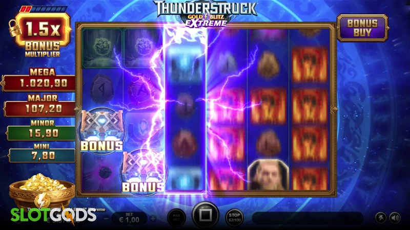 A screenshot of Thunderstruck Gold Extreme slot gameplay