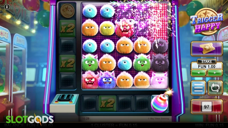 A screenshot of Trigger Happy slot gameplay