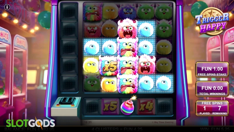 A screenshot of Trigger Happy slot bonus round gameplay
