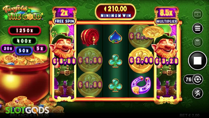 A screenshot of Twofold the Gold slot feature gameplay