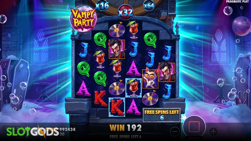 A screenshot of Vampy Party slot feature gameplay