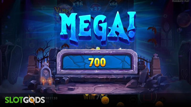 A screenshot of a big win in Vampy Party slot