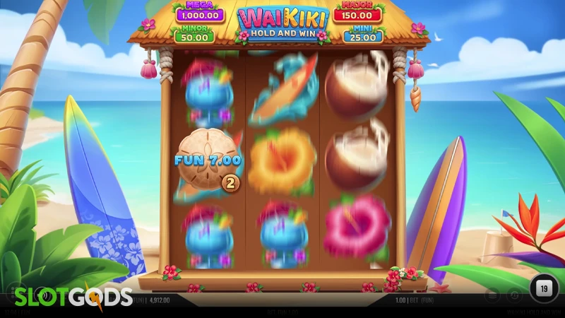 A screenshot of WaiKiki Hold &amp; Win slot gameplay