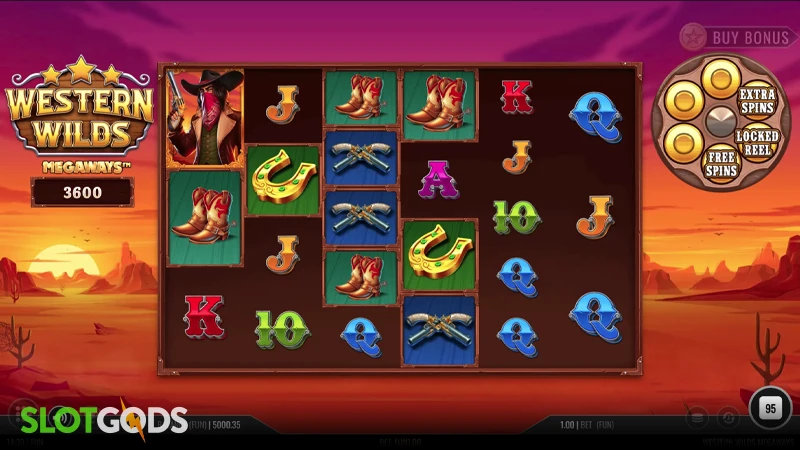 A screenshot of Western Wilds Megaways slot gameplay