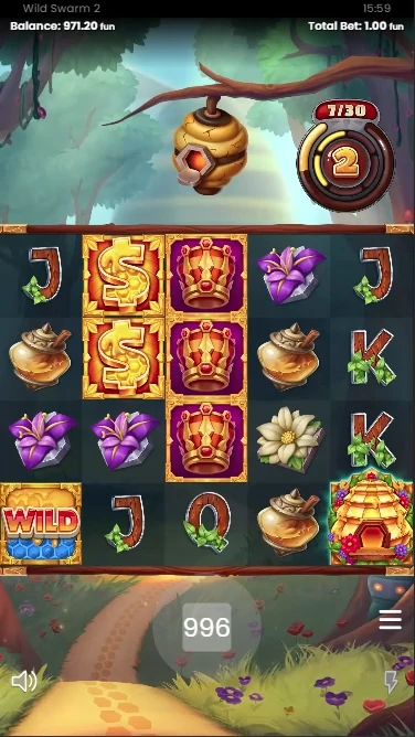 A screenshot of Wild Swarm 2 slot gameplay