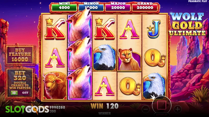 A screenshot of Wolf Gold Ultimate slot gameplay