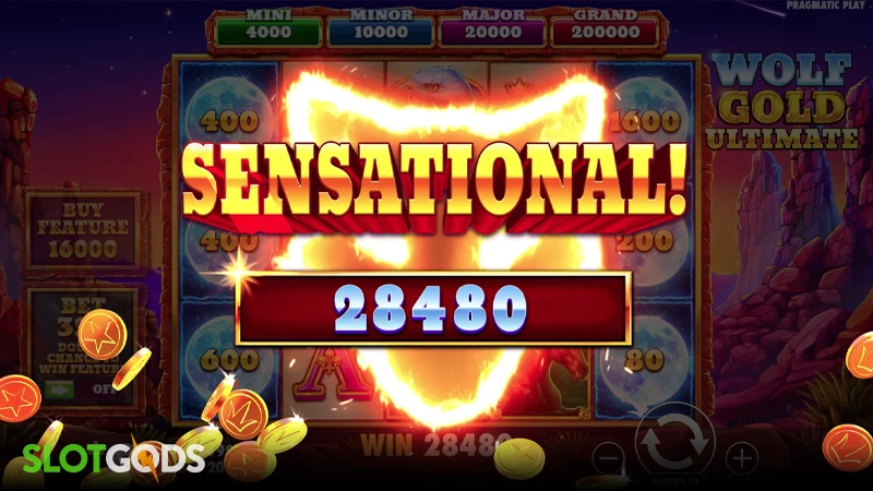 A screenshot of a big win inWolf Gold Ultimate slot