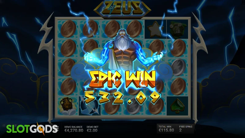 A screenshot of a big win in Ze Zeus slot