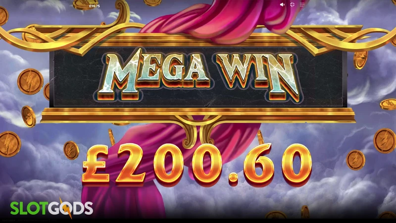 A screenshot of a huge win in Zeus Lightning Megaways slot