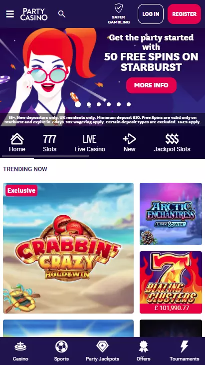 Party Casino Mobile Screenshot 1
