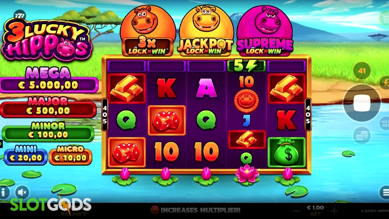 3 Lucky Hippos Slot - Screenshot 1