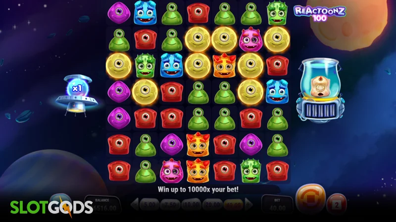 Reactoonz Slot Game Interface in Free Play Mode